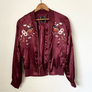 ✨Iris Maroon Cropped Bomber Jacket with Embroidery
